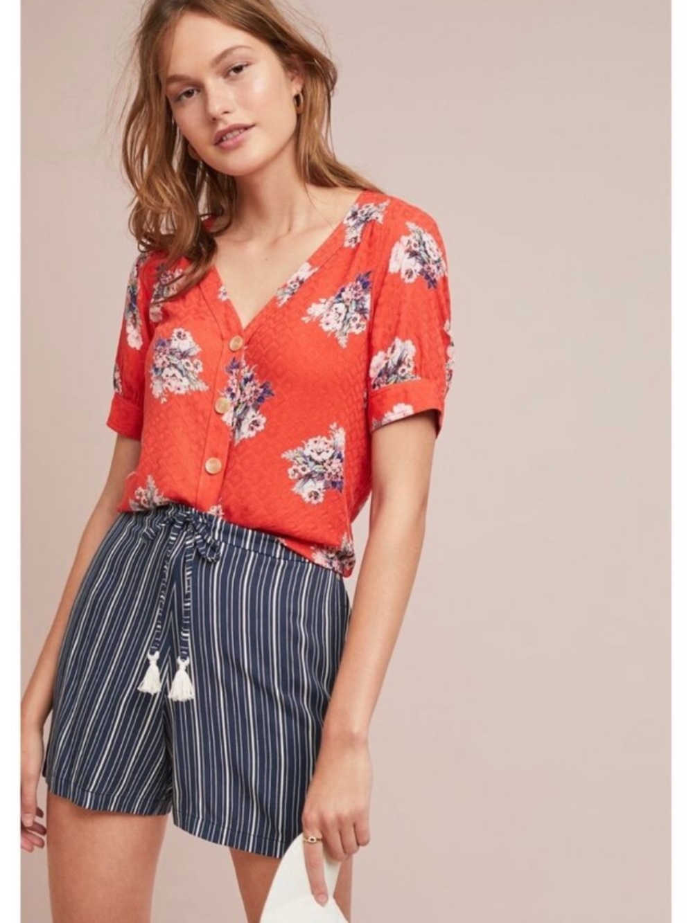 Maeve Red Floral Hansley Button down Top Anthropologie size 4 - Picture 3 of 4
